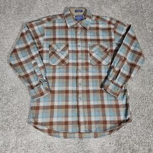 Pendleton Field Shirt Mens Large Blue Plaid Wool Flannel Cabincore Rustic
